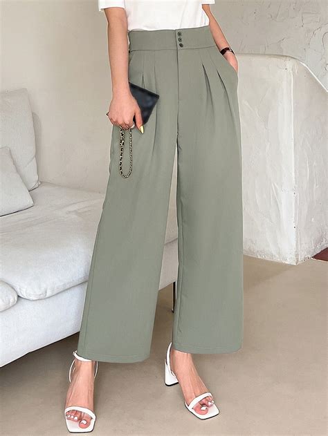 Dazy Plicated Slant Pocket Wide Leg Trousers Shein Uk