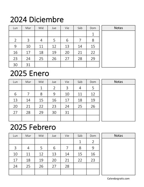 Calendario De Diciembre Enero Febrero 2025 Para Imprimir Gratis