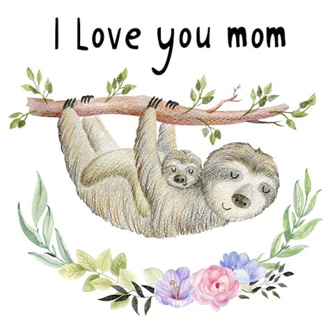 Premium Photo Baby Shower Card Watercolor Sloth Mom And Baby