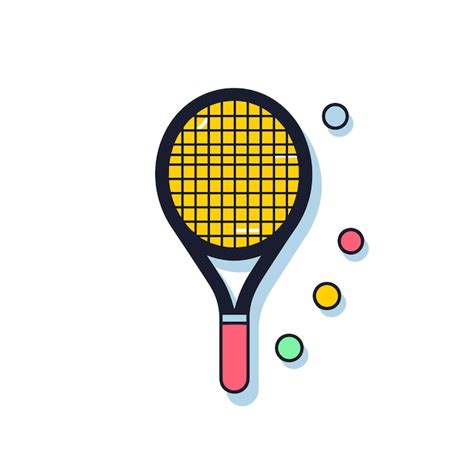 Icono Plano Vectorial De Una Raqueta De Tenis Con Pelotas Volando En Un