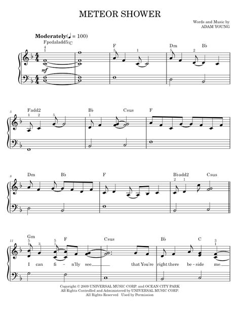 Meteor Shower Sheet Music For Piano By Owl City Official