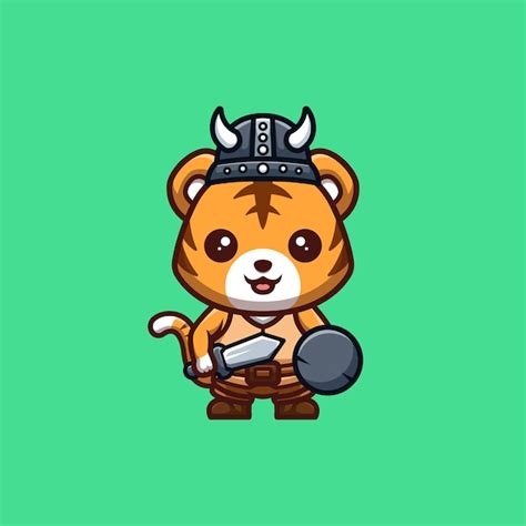 Premium Vector Tiger Viking Cute Creative Kawaii Cartoon Mascot Logo