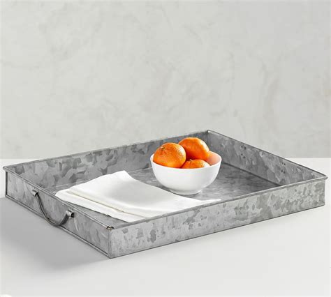 Galvanized Metal Rectangular Tray with Metal Handles | Pottery Barn