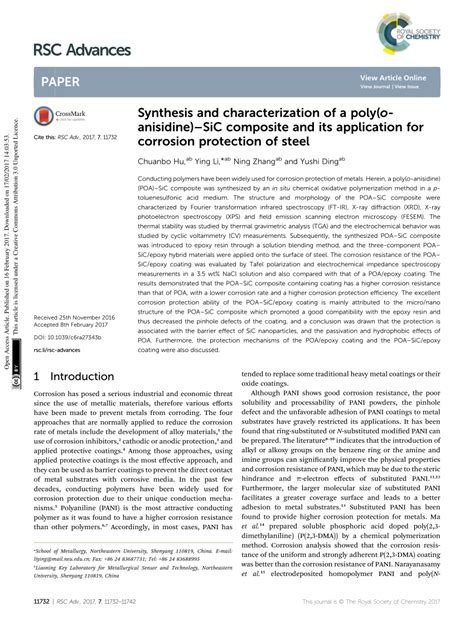 Pdf Synthesis And Characterization Of A Poly O Anisidine Sic