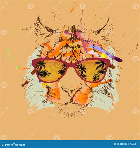 Tiger Hipster Glasses Drawing Illustration Stock Vector Illustration Of Cool Face 75416087