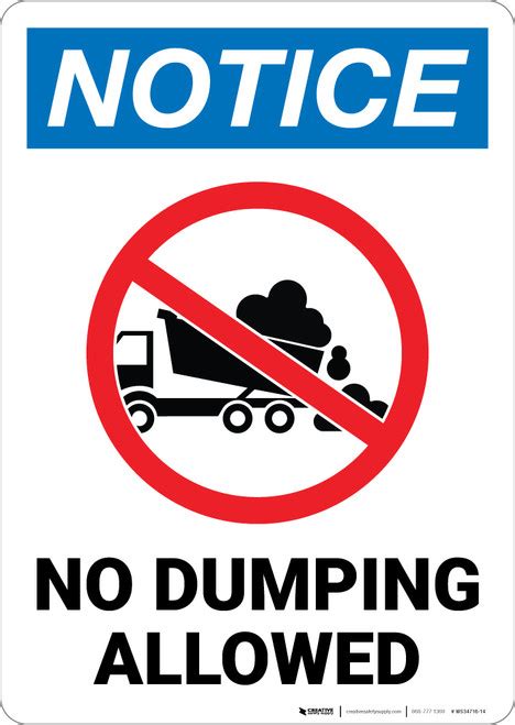 Notice No Dumping Allowed Portrait With Icon Wall Sign Creative