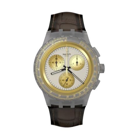 Swatch Holiday Collection Golden Radiance Neon Quartz Grey Dial Brown