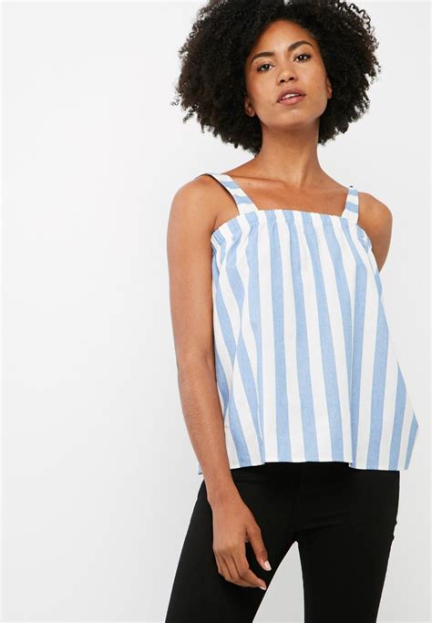 Poplin Cami Top Blue Stripe Dailyfriday T Shirts Vests Camis