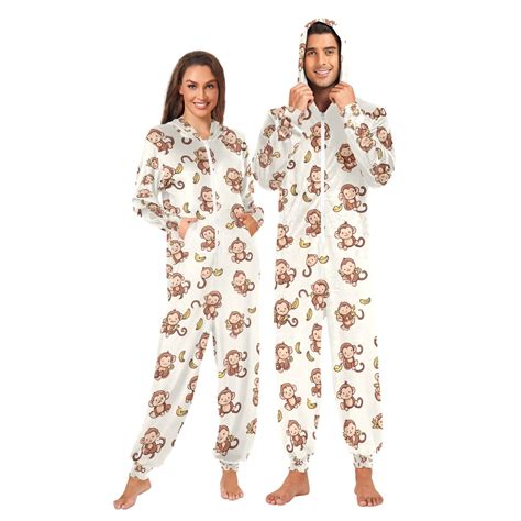 Adult Christmas Onesie Monkey and Banana Adult Zipper One-Piece Pajamas