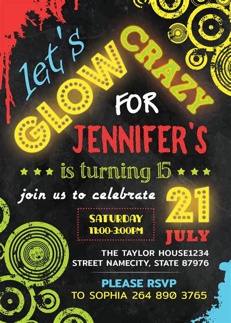 Neon Glow Party Invitation Glow Birthday Invitation Dance Etsy