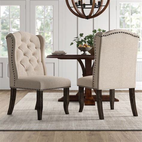 Calila Tufted Upholstered Wingback Side Chair In Beige Upholstered