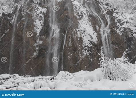 Plitvice Lakes National Park, Snow Covered Nature. Natural Landscape of ...