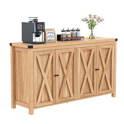 DWVO Rustic Farmhouse 4 Door Storage Cabinet 55 Sideboard Buffet