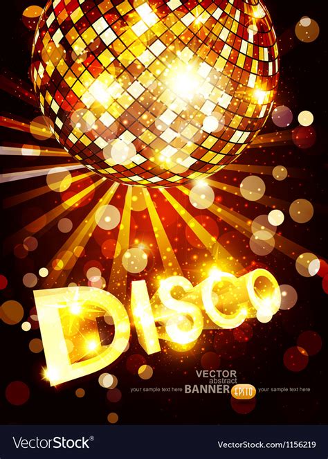 Vertical Disco Background With Golden Disco Ball Vector Image