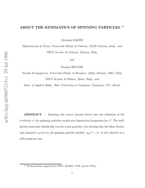 PDF About The Kinematics Of Spinning Particles