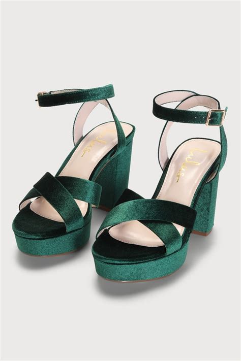 Green Ankle Strap Heels Platform Heels Green Velvet Heels Lulus