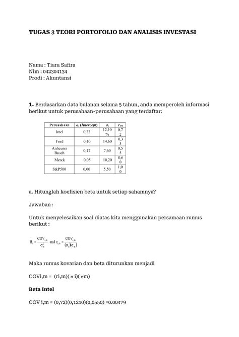 Tugas 3 Teori Portofolio Dan Analisis Investasi TUGAS 3 TEORI
