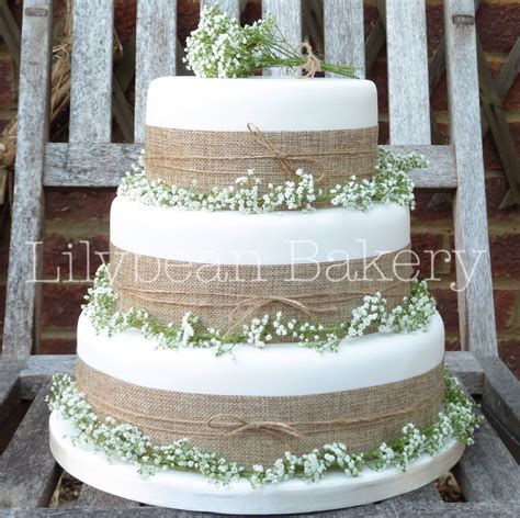 Rustic Gypsophila And Hessian Wedding Cake Wedding Cake Decorations