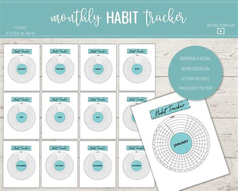 Habit Tracker Circular Monthly Tracker Printable 12 Month Circle