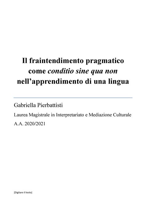 Saggio Fraintendimento Pragmatico Spagnolo L2 Il Fraintendimento