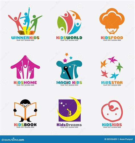 Kids Logo Modern Children Education Logo Happy Kids Cartoon Vector