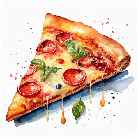 Peinture L Aquarelle D Une Tranche De Pizza Au Pepperoni Mangeuse