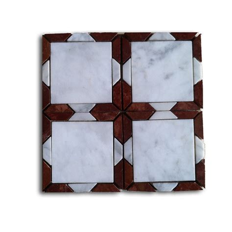 Carrara And Rosso Antico Marble Floral Pattern Stone Mosaic Mosaic