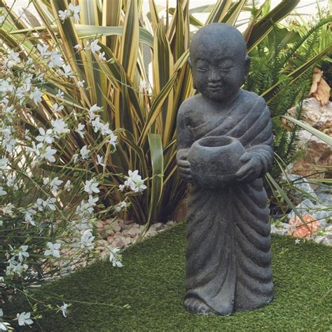 Statue jardin moine avec photophore 60 cm Décoration zen Jardinex