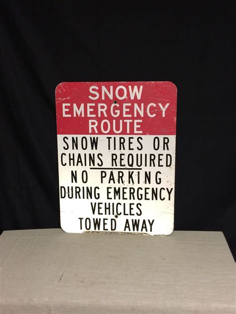 Vintage Metal SNOW EMERGENCY ROUTE Road Sign, Red and White No Parking ...