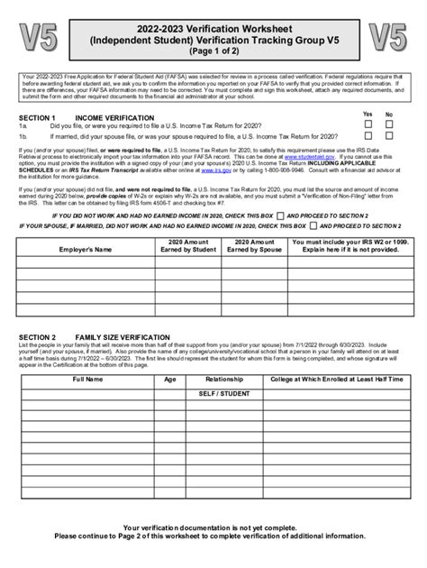 Fillable Online Verification Worksheet Indep V