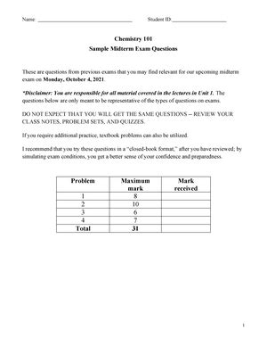 Chem Sample Final Exam Version Chem Sample Final Exam