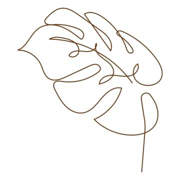 Aesthetic One Line Art Tropical Floral Monstera Leaves One Line Art