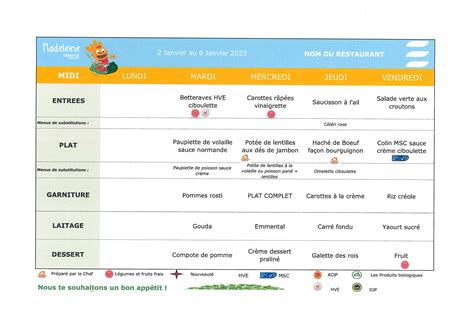 Menus Cantine Janvier Et F Vrier Mairie De B Zu Saint Germain