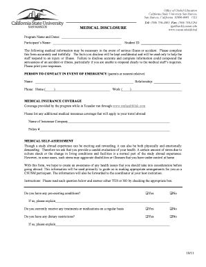 Fillable Online Csusm Medical Disclosure Form California State