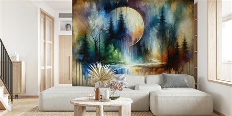 Watercolor Abstract Forest At Moonlight wallpaper - Free shipping ...