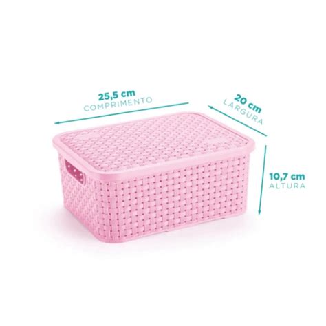 Cesto Organizador Rattan Pequeno Rosa Baby C Tampa 062 RB Submarino