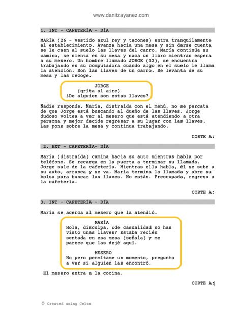 Formato de guion cinematográfico Danitza Yañez