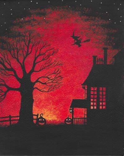 8x10 Print Of Painting Ryta Art Halloween Witch Black Autumn Landscape