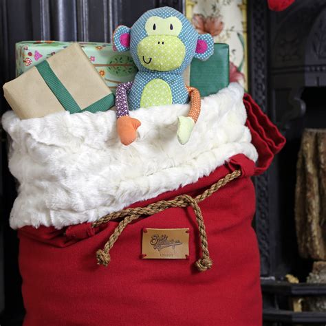 Huge Personalised Santa Sack Made From Real Wool And Huggable Faux Fur