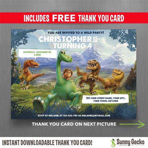 The Good Dinosaur 7x5 In Birthday Party Invitation With Free