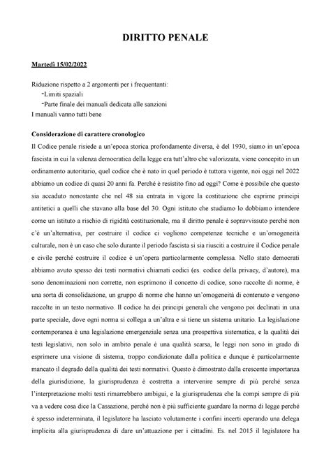 Appunti Penale DIRITTO PENALE Martedì 15 02 Riduzione rispetto a 2