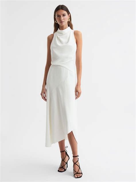 Reiss Giana High Neck Draped Midi Dress Reiss Usa