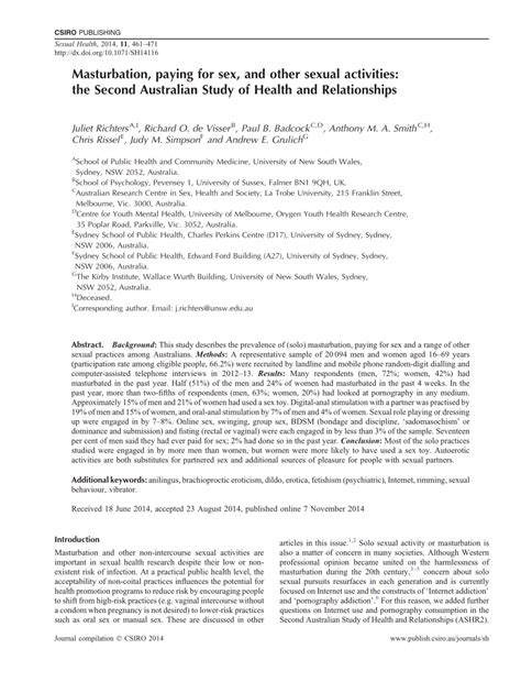 PDF Masturbation Paying For Sex And Other Sexual Activities The Second Australian Study Of