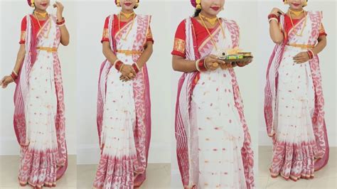 Bengali Traditional Red And White Saree Look For Durga Ashtami Puja