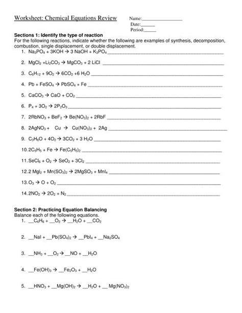 Worksheet 1 Writing Chemical Reaction Formula Equations Answer Key Tessshebaylo