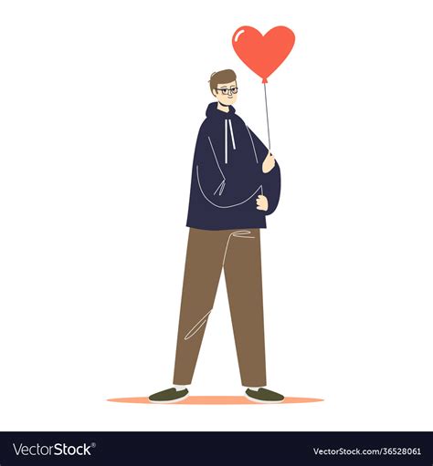 Man Holding Balloon Heart Shape For Valentines Vector Image