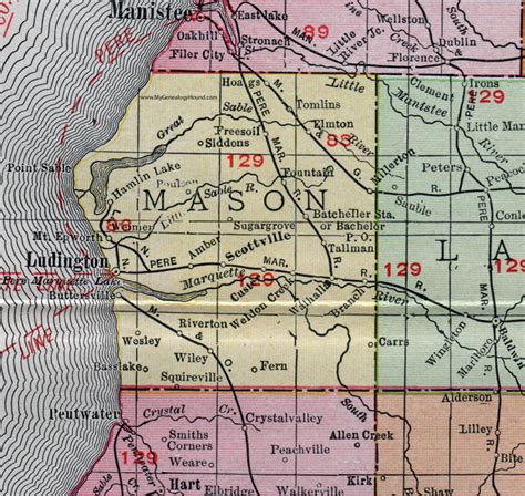 Mason County Michigan 1911 Map Rand Mcnally Ludington Scottville