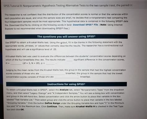 Solved SPSS Tutorial 8: Nonparametric Hypothesis Testing | Chegg.com