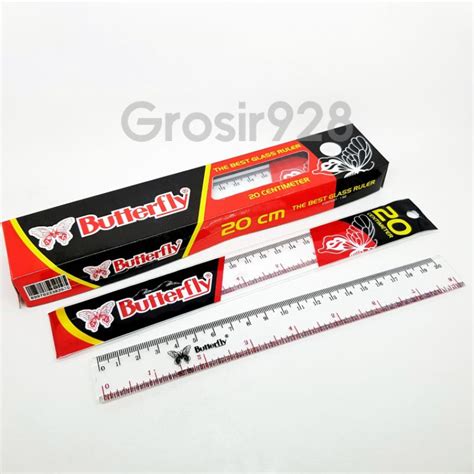 Jual Penggaris Plastik Glass Ruler Garisan Plastik Mika Butterfly