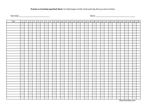 Printable Check Log Sheet